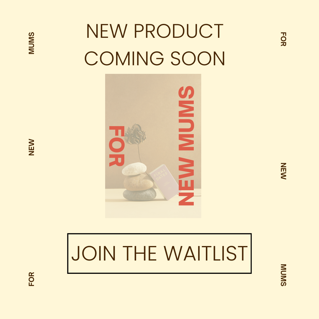 Promotional graphic for a new product for new mums with text 'New Product Coming Soon' and 'Join the Waitlist'.