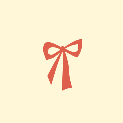 A graphic image of a red bow on a beige background, representing a gift card.